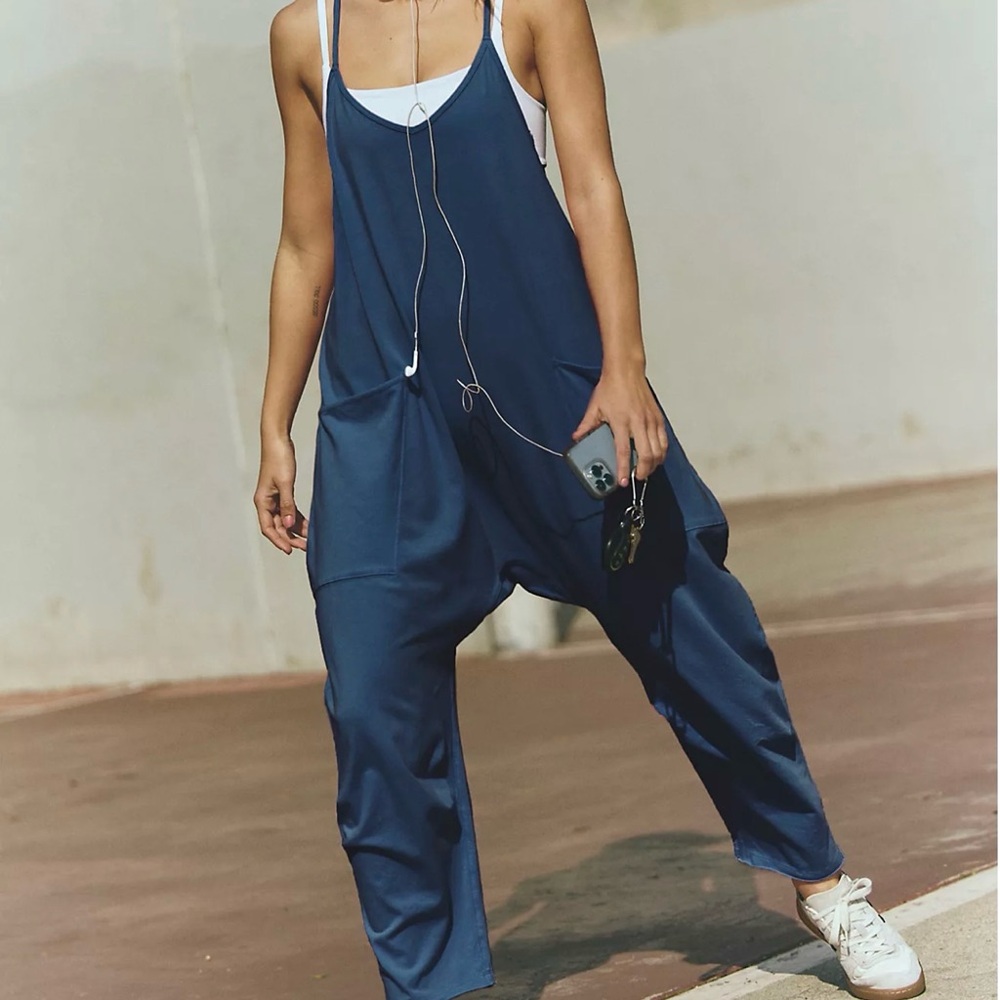 Free People Hot Shot XS Blue Wide-Leg Jumpsuit New with tags